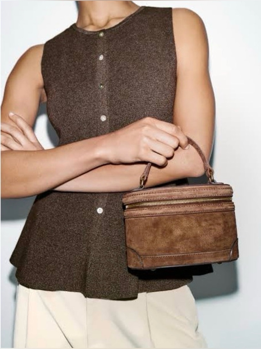 Zara Suede Top-Handle Vanity Bag - NWT